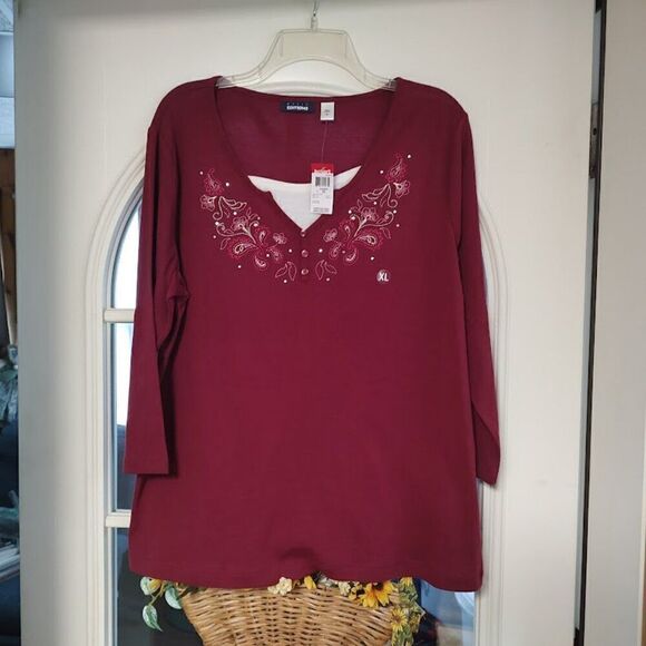 New Basic Editions Burgundy Colored 3/4 Sleeve Top Size Women's XL - Picture 1 of 3